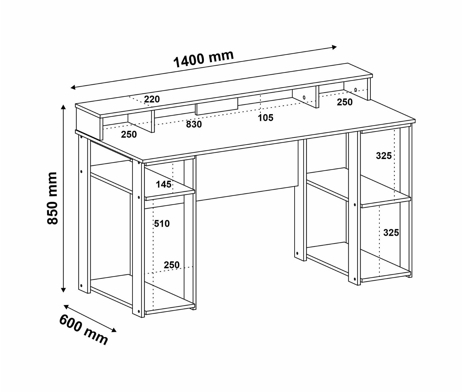 Escrivaninha Mesa Gamer com Nichos 140cm Cordoba Yescasa - 3