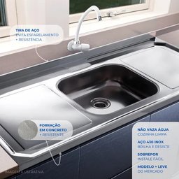 Pia para Cozinha em Aço Inox 430 Infinity 1,20 X 0,53 Lisa Inoxsul - 3