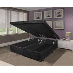 Cama Box Baú Queen Size com Baú Pistão a Gás Suede Bipartido - 158x198 - 1