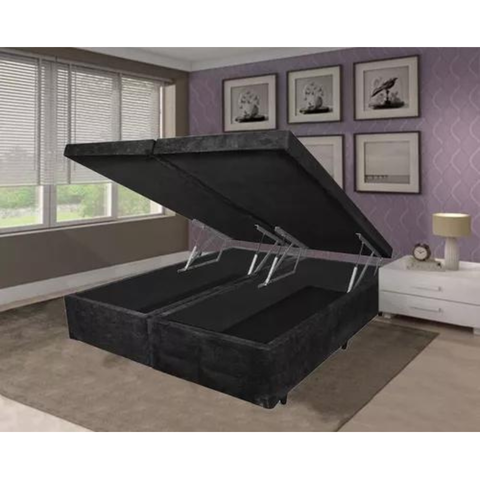Cama Box Baú Queen Size com Baú Pistão a Gás Suede Bipartido - 158x198
