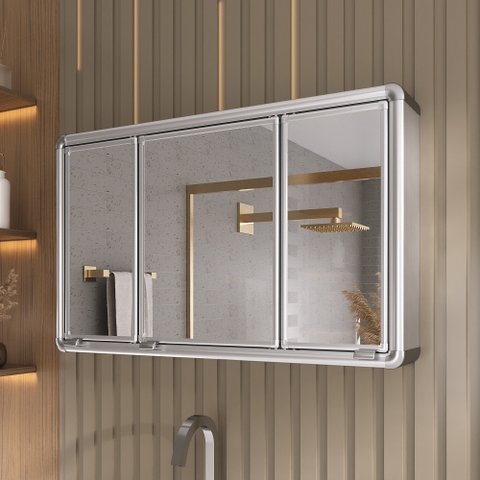 Espelheira para Banheiro 3 Portas em Alumínio 73cmx45cm Plus 