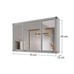 Espelheira para Banheiro 3 Portas em Alumínio 73cmx45cm Plus  - 8