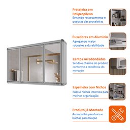 Espelheira para Banheiro 3 Portas em Alumínio 73cmx45cm Plus  - 9