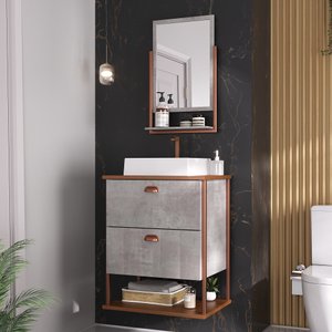 Gabinete Suspenso com Cuba e Espelheira 60cm Olivia Espresso Móveis