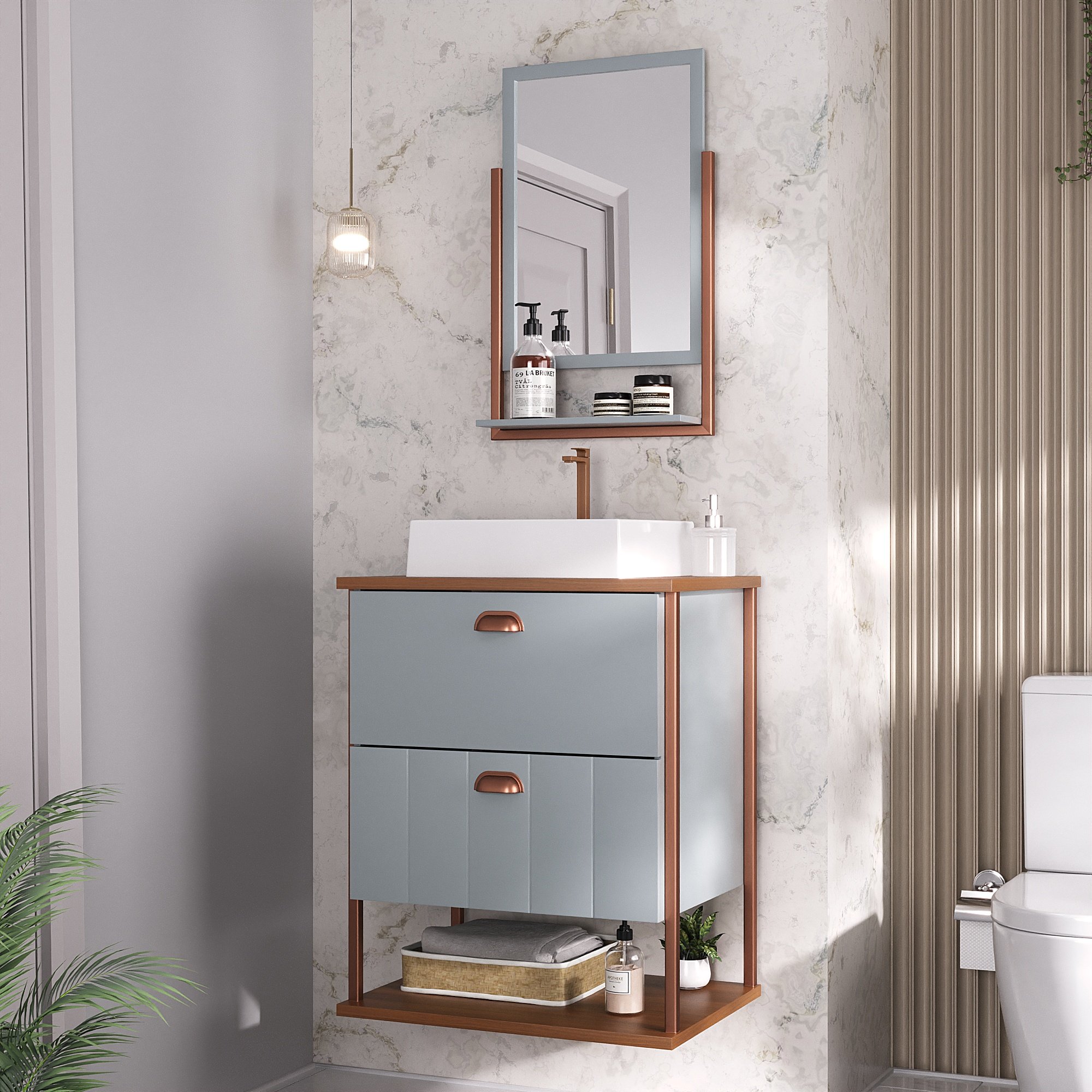 Gabinete Suspenso com Cuba e Espelheira 60cm Olivia Espresso Móveis - 1