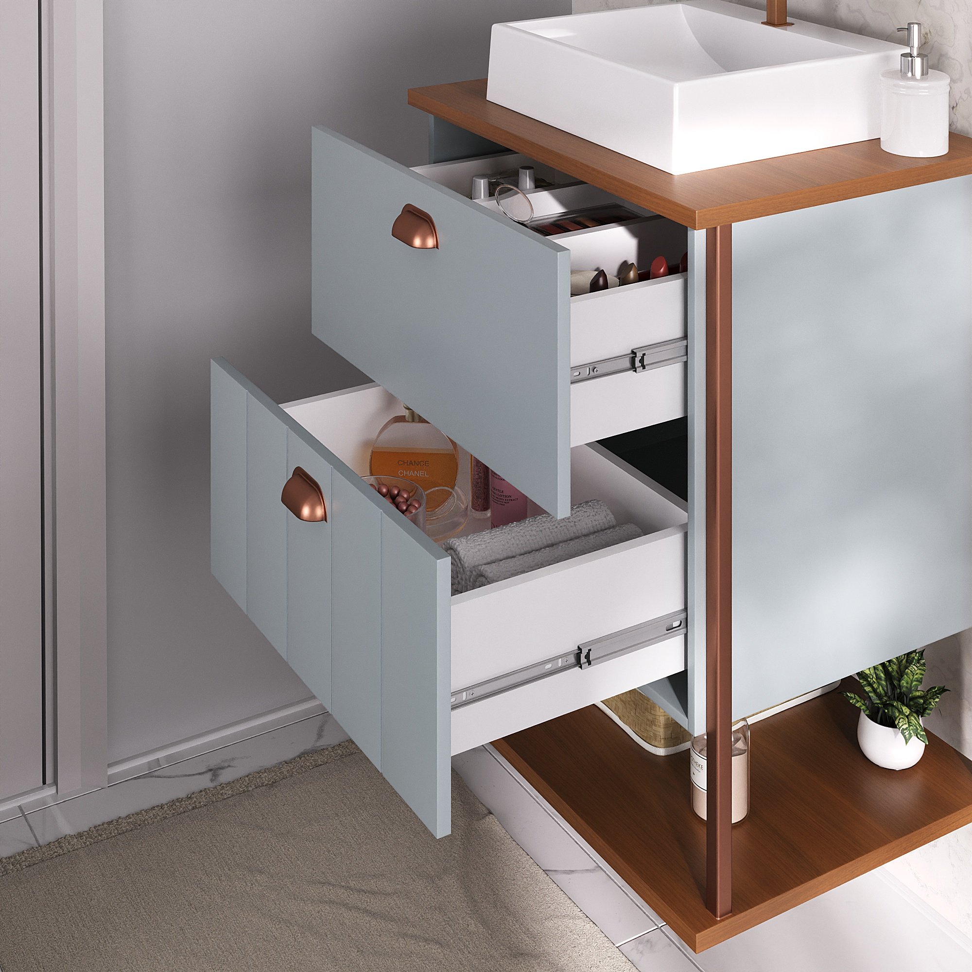Gabinete Suspenso com Cuba e Espelheira 60cm Olivia Espresso Móveis - 3
