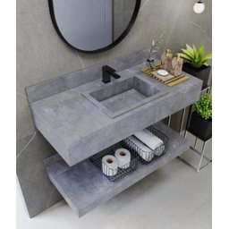 Bancada em Porcelanato para Banheiro Completa Alto Padrão 100cm Com Cuba Esculpida GRAFITE - 1