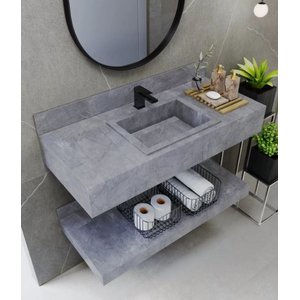 Bancada em Porcelanato para Banheiro Completa Alto Padrão 100cm Com Cuba Esculpida GRAFITE
