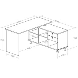 Escrivaninha Retrô em L para Escritório e Home Office com 2 Gavetas e 5 Nichos Gold - 4