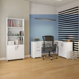 Kit 2 Peças com Mesa para Escritório em L  e Armário Multiuso Alto Aberto Espresso Móveis - 1
