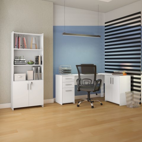 Conjunto 2 Peças com Mesa para Escritório em L e Armário Multiuso Alto Aberto Espresso Móveis