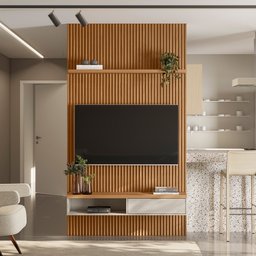 Painel para TV até 75 Polegadas Ripado Modular 140cm 1 Nicho 1 Prateleira Linea - 1