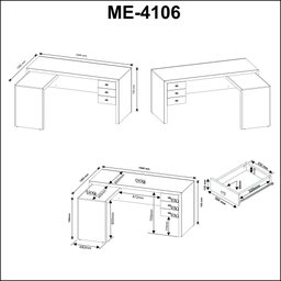 Mesa para Escritório em L com 3 Gavetas Me4106  - 11