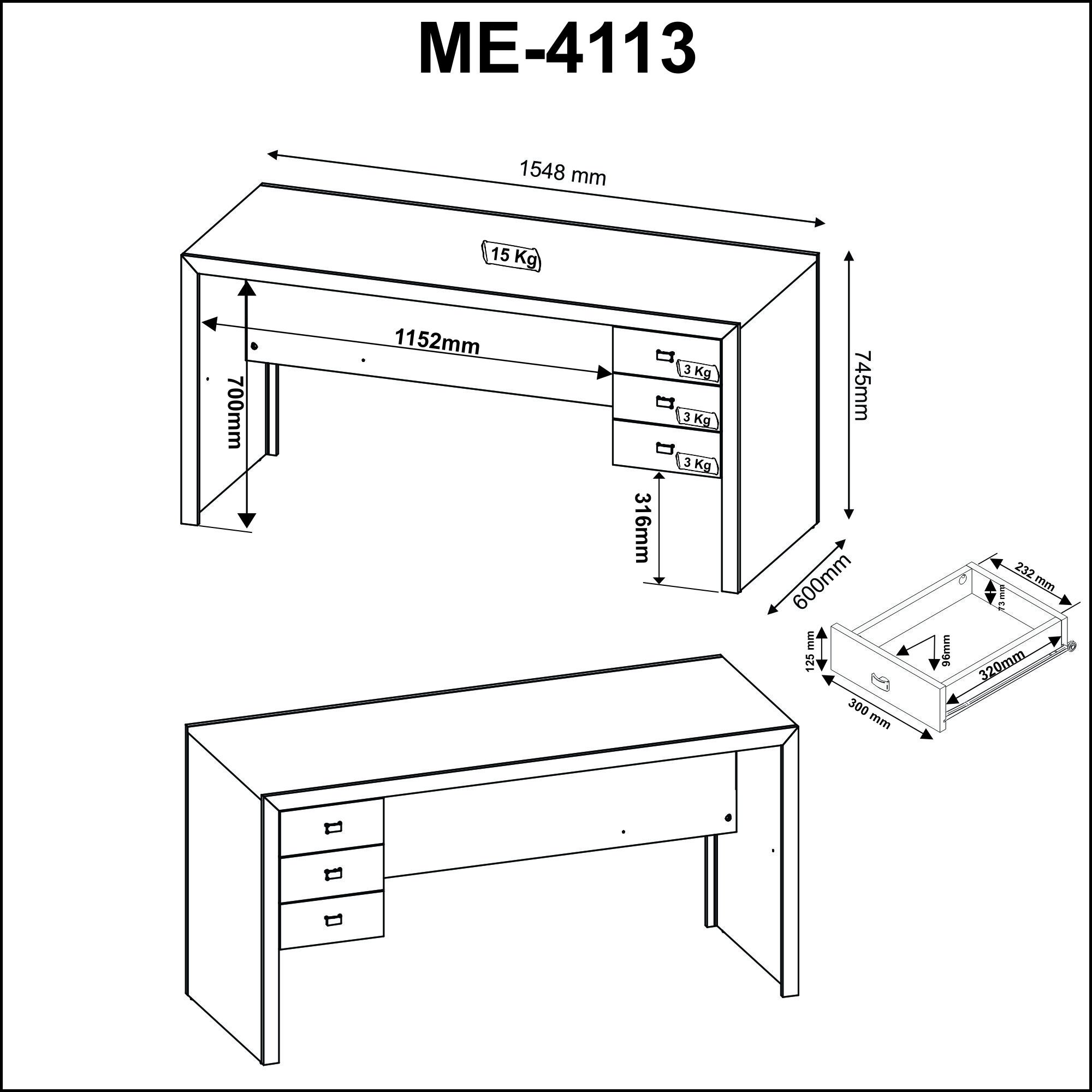 Mesa para Escritório com 3 Gavetas Me4113 Tecno Mobili - 12