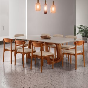 Conjunto Sala de Jantar Mesa Madeira Maciça Genova 8 Cadeiras Monaco