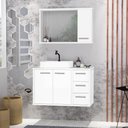 Ver imagem 1 de Gabinete para Banheiro com Tampo de Vidro Cuba de Sobrepor e Espelheira 80cm Turin