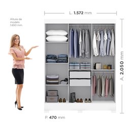 Guarda-Roupa Casal 3 Portas 2 Gavetas Atenas Yescasa - 3