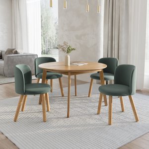 Mesa de Jantar Extensível Redonda com 4 Cadeiras Madeira Maciça Tasila Yescasa