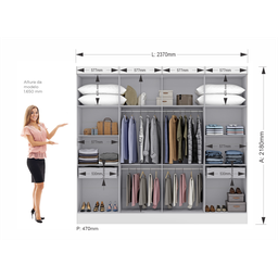 Guarda-Roupa Casal 8 Espelhos 8 Portas 2 Gavetas Nova York Yescasa - 3