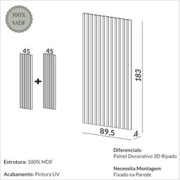 Painel Ripado em Barra 183x89,5cm (1,63m²) Mdf - 4 Painel Ripado em Barra 183x89,5cm (1,63m²) Mdf - 4