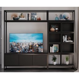 Estante Home para TV Moderna Estilo Industrial Melodic 260x40x220 Cor mdf Preto - 3
