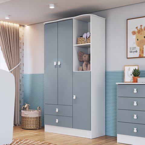 Guarda-Roupa de Bebê 3 Portas 2 Gavetas Baby 