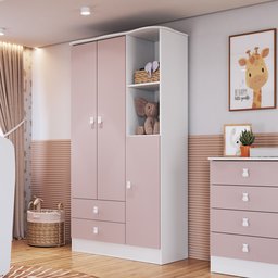 Guarda-Roupa de Bebê 3 Portas 2 Gavetas Baby  - 1