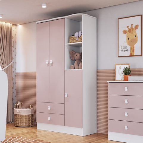 Guarda-Roupa de Bebê 3 Portas 2 Gavetas Baby 