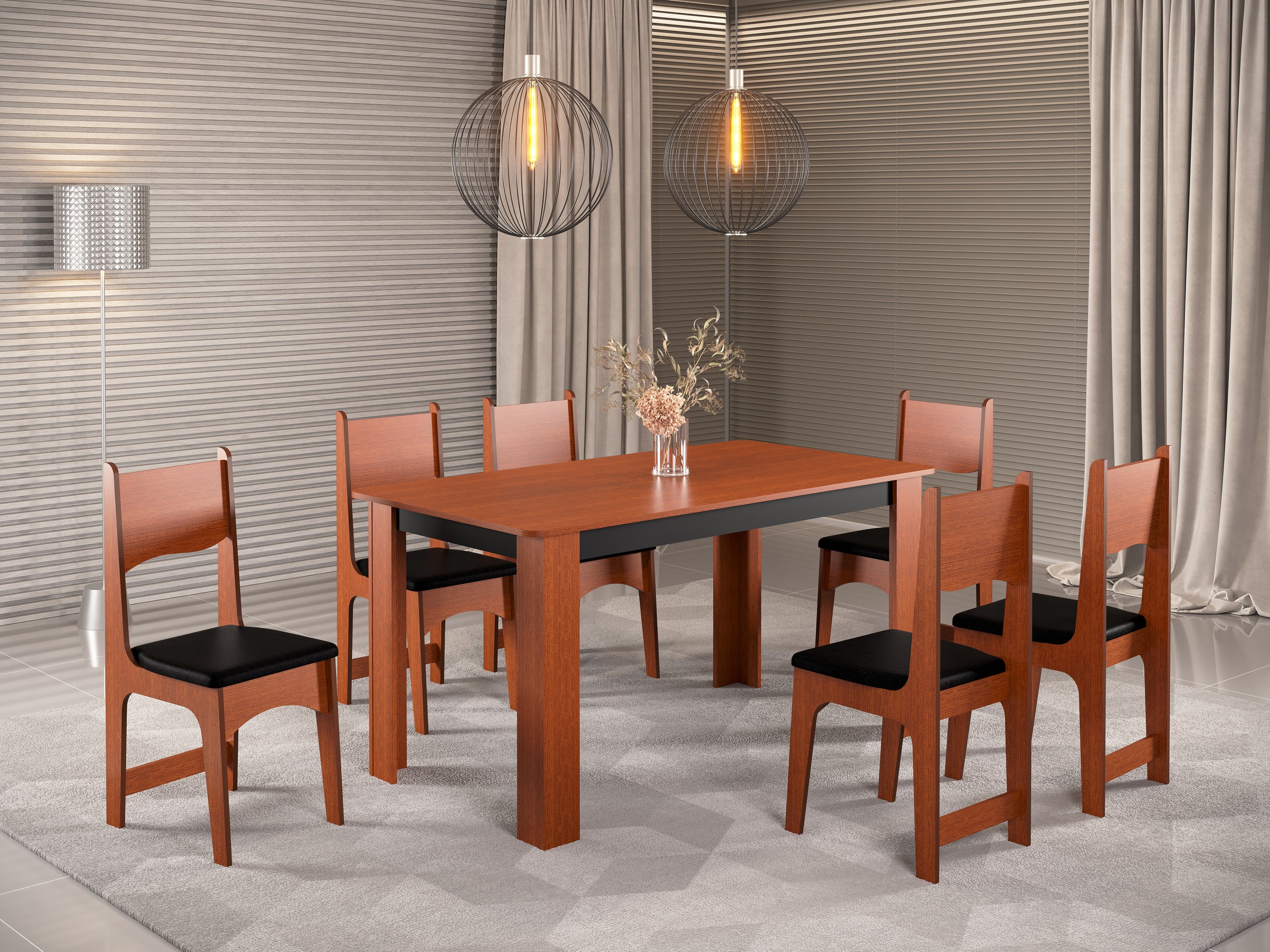 Conjunto Sala de Jantar Mesa Perola 150cm Tampo MDF/MDP com 6 Cadeiras Nicoli Sonetto Móveis - 1