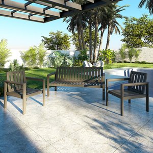 Conjunto Banco 3 Lugares e Poltronas Madeira Maciça Yescasa