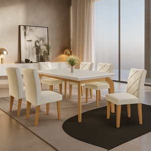 Conjunto para Sala de Jantar Mesa Dublin 180cm Tampo Mdf Canto Reto com 6 Cadeiras Irlanda