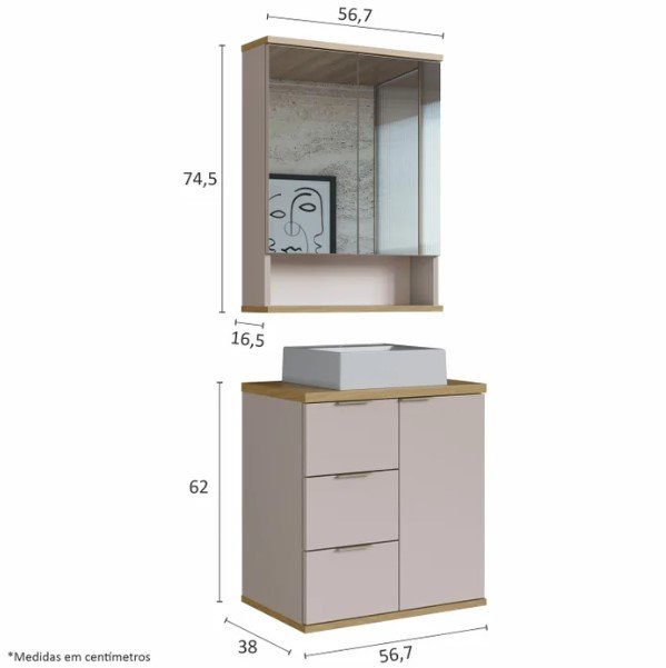 Conjunto de Banheiro Completo com Gabinete, Cuba e Espelheira 57cm Belfast - 11