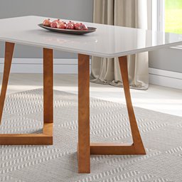 Mesa de Jantar Pés Madeira Maciça com Vidro 6 Cadeiras Madeira Dalia Anna Âmbar/Off White - 2