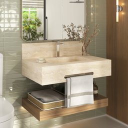 Bancada de Porcelanato para Banheiro com Toalheiro e Cuba Esculpida 70cm Ripy - 1