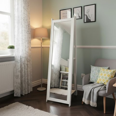 Espelho de Chão com 2 Prateleiras Retrô 161x50cm Movelbento