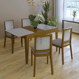 Mesa de Jantar Extensível Madeira Maciça Tampo com Vidro Paris  - 2