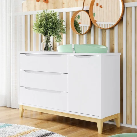 Cômoda Infantil Retrô 3 Gavetas 1 Porta Amor Perfeito