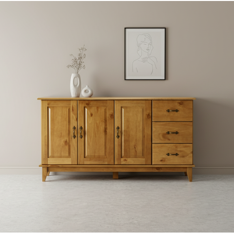 Buffet Aparador 3 Portas 3 Gavetas Madeira Maciça Carvalho Bella