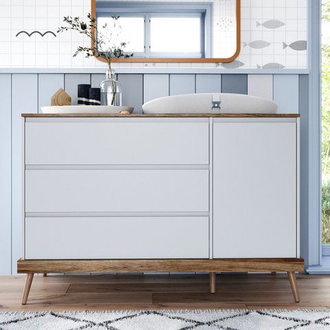 Cômoda Infantil Retrô 3 Gavetas 1 Porta Canção de Ninar 