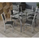Ver imagem 2 de Conjunto Sala de Jantar Mesa Tampo de Vidro Retangular Reno e 6 Cadeiras Florença Crome