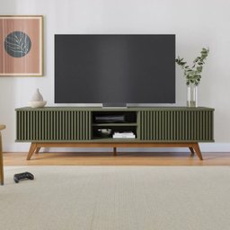 Rack para TV até 75 Polegadas com Ripado Pés Madeira Maciça Fortaleza - 1