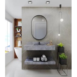 Bancada em Porcelanato para Banheiro Completa Alto Padrão 100cm Com Cuba Esculpida GRAFITE - 2