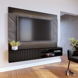 Painel para TV até 65 Polegadas Ripado com Marmorizado 3D e Fita de LED Ibiza Plus Yescasa - 1