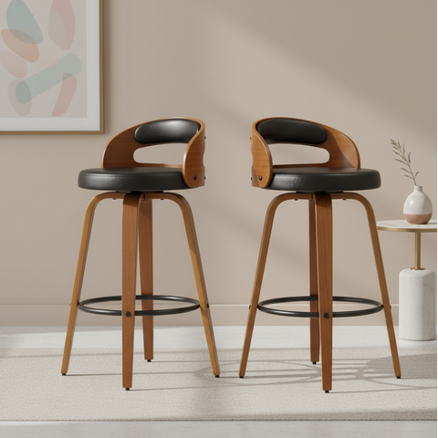 Kit 2 Banquetas para Cozinha Altas Giratórias Madeira Roma Rivatti