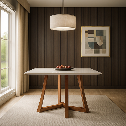 Mesa 4 Lugares Madeira Maciça com Vidro Canto Arredondado 136x90cm Jantar Anna