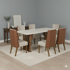 Conjunto Sala de Jantar Mesa Tampo MDF/Vidro com 6 Cadeiras Milena