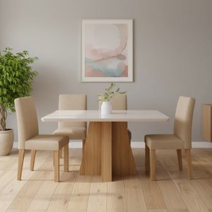Conjunto de Jantar 4 Lugares Mesa Patrícia com Tampo de Vidro e 4 Cadeiras