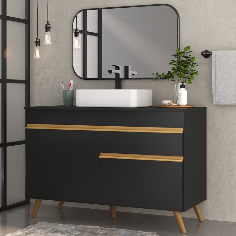 Gabinete Banheiro 2 Portas e 1 Gav Retrô 120cm Multimóveis Mp5025 Preto